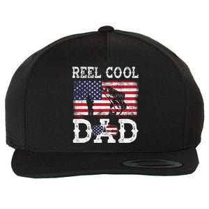 Reel Cool Dad Funny 4th Of July American Flag Fishing Dad Gift Wool Snapback Cap