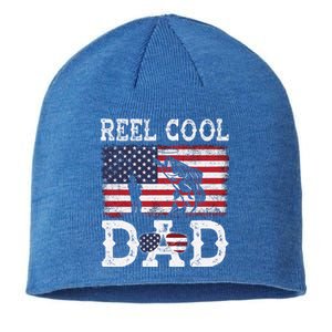 Reel Cool Dad Funny 4th Of July American Flag Fishing Dad Gift Sustainable Beanie