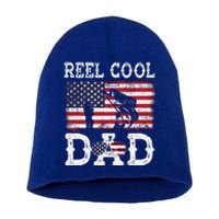 Reel Cool Dad Funny 4th Of July American Flag Fishing Dad Gift Short Acrylic Beanie