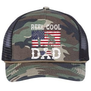 Reel Cool Dad Funny 4th Of July American Flag Fishing Dad Gift Retro Rope Trucker Hat Cap