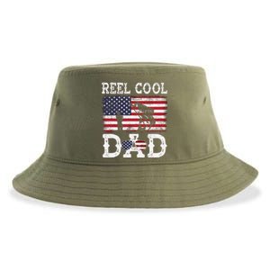 Reel Cool Dad Funny 4th Of July American Flag Fishing Dad Gift Sustainable Bucket Hat