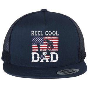 Reel Cool Dad Funny 4th Of July American Flag Fishing Dad Gift Flat Bill Trucker Hat