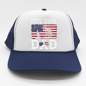 Reel Cool Dad Funny 4th Of July American Flag Fishing Dad Gift Trucker Hat