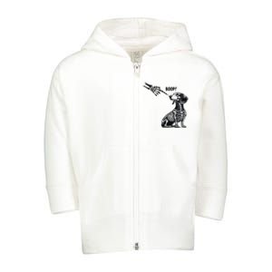 Retro Cute Dachshund Skeleton Hand Boop Dog Funny Halloween Toddler Zip Fleece Hoodie