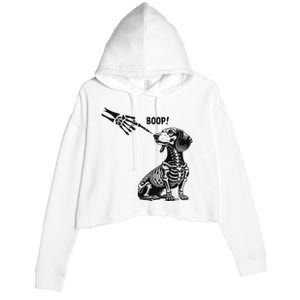 Retro Cute Dachshund Skeleton Hand Boop Dog Funny Halloween Crop Fleece Hoodie