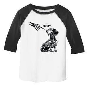 Retro Cute Dachshund Skeleton Hand Boop Dog Funny Halloween Toddler Fine Jersey T-Shirt