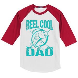 Reel Cool Dad Fathers Day Daddy Fishing Dad Gift Kids Colorblock Raglan Jersey