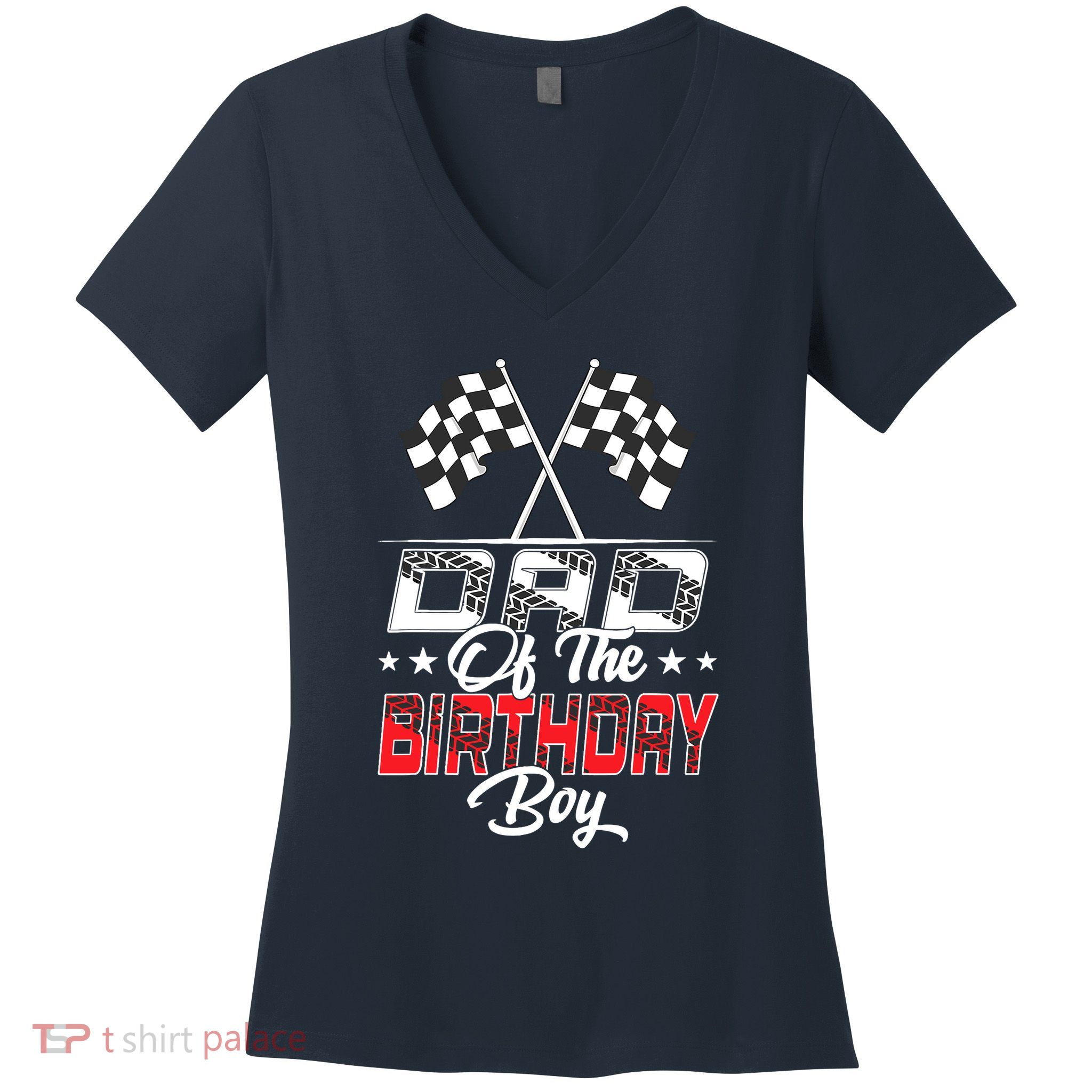 Race Car Dad Of The Birthday Boy Racing Family Pit Crew Women's V-Neck T-Shirt