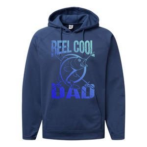 Reel Cool Dad Fathers Day Daddy Fishing Dad Gift Performance Fleece Hoodie