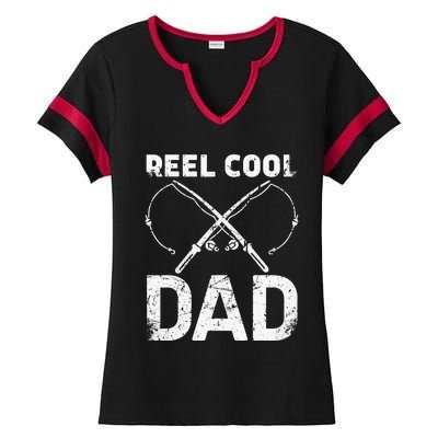 Reel Cool Dad Fisherman Daddy Father's Day Fishing Ladies Halftime Notch Neck Tee