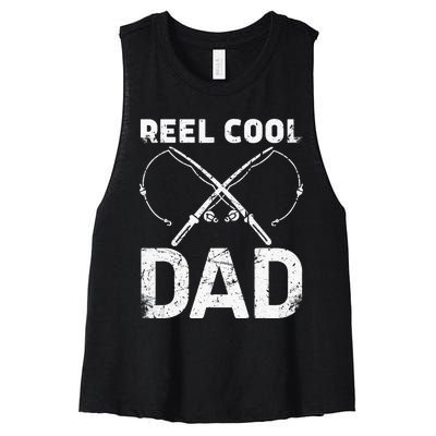 Reel Cool Dad Fisherman Daddy Father's Day Fishing Women's Racerback Cropped Tank