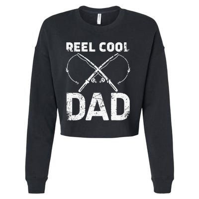 Reel Cool Dad Fisherman Daddy Father's Day Fishing Cropped Pullover Crew