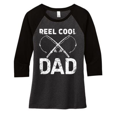 Reel Cool Dad Fisherman Daddy Father's Day Fishing Women's Tri-Blend 3/4-Sleeve Raglan Shirt