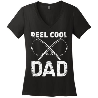 Reel Cool Dad Fisherman Daddy Father's Day Fishing Women's V-Neck T-Shirt