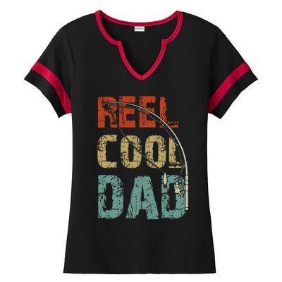 Reel Cool Dad Funny Fishing Fathers Day Fisherman Daddy Ladies Halftime Notch Neck Tee