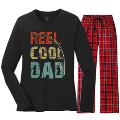 Reel Cool Dad Funny Fishing Fathers Day Fisherman Daddy Women's Long Sleeve Flannel Pajama Set 