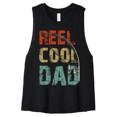 Reel Cool Dad Funny Fishing Fathers Day Fisherman Daddy Women's Racerback Cropped Tank