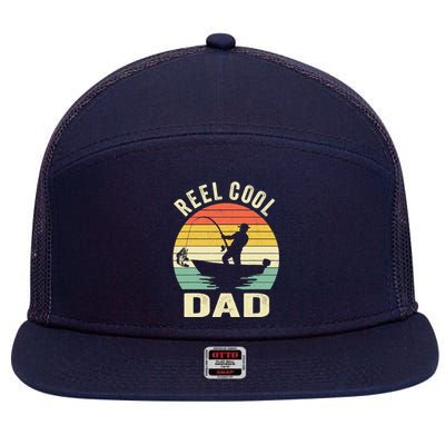 Reel Cool Dad Fishing Daddy Fathers Day Gift 7 Panel Mesh Trucker Snapback Hat