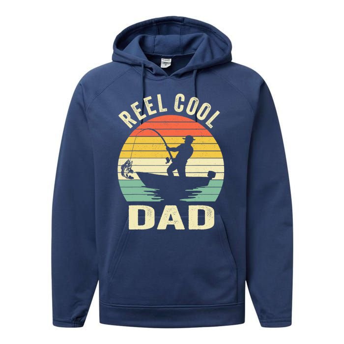 Reel Cool Dad Fishing Daddy Fathers Day Gift Performance Fleece Hoodie