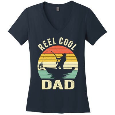 Reel Cool Dad Fishing Daddy Fathers Day Gift Women's V-Neck T-Shirt