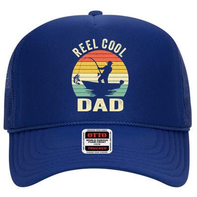 Reel Cool Dad Fishing Daddy Fathers Day Gift High Crown Mesh Back Trucker Hat