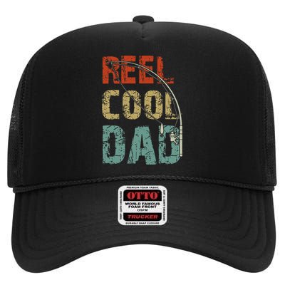 Reel Cool Dad Funny Fishing Father's Day Fisherman Daddy High Crown Mesh Back Trucker Hat