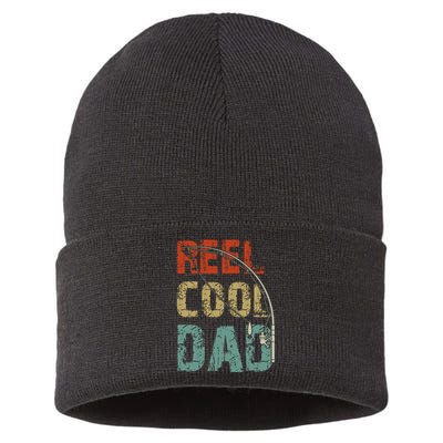 Reel Cool Dad Funny Fishing Father's Day Fisherman Daddy Sustainable Knit Beanie