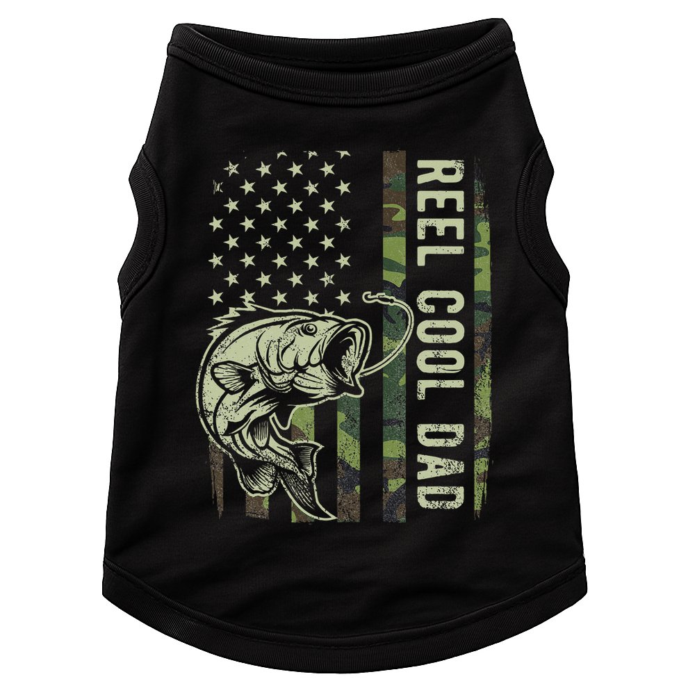 Reel Cool Dad Camouflage American Flag Father's Day Doggie Tank