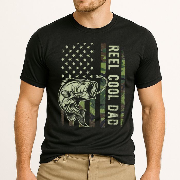 Reel Cool Dad Camouflage American Flag Father's Day Cooling Performance Crew T-Shirt