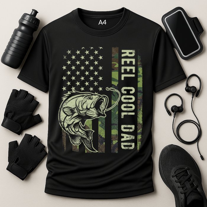 Reel Cool Dad Camouflage American Flag Father's Day Cooling Performance Crew T-Shirt
