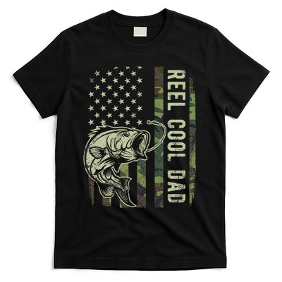 Reel Cool Dad Camouflage American Flag Father's Day T-Shirt