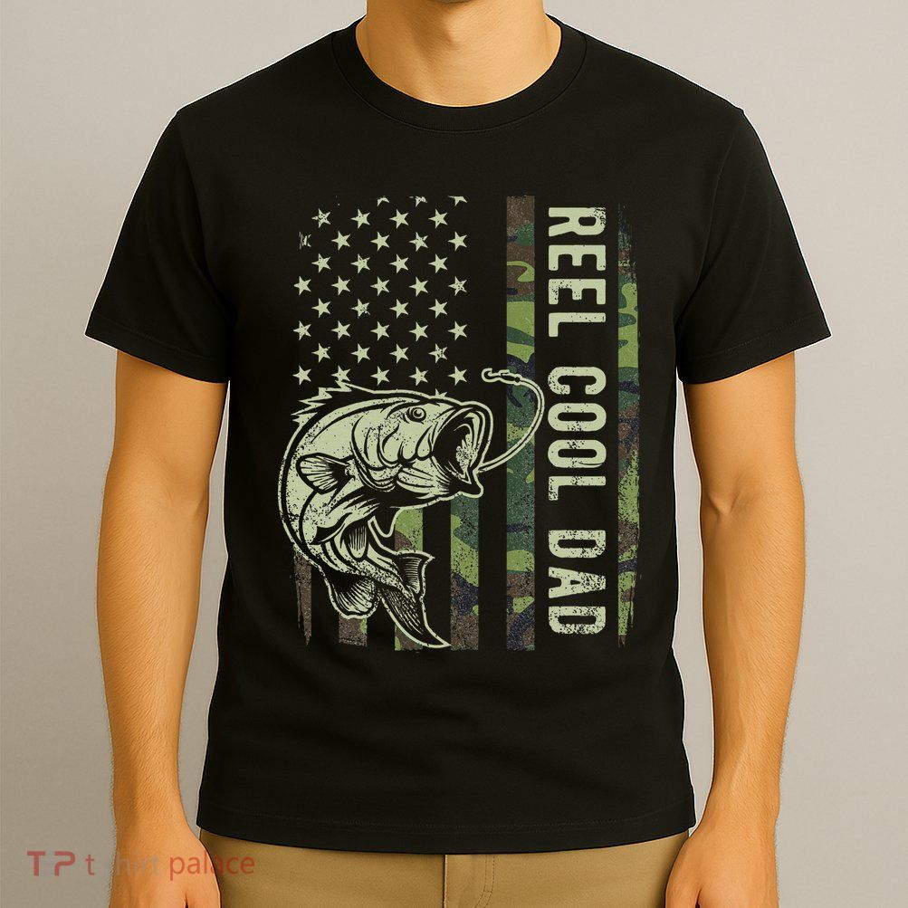 Reel Cool Dad Camouflage American Flag Father's Day T-Shirt
