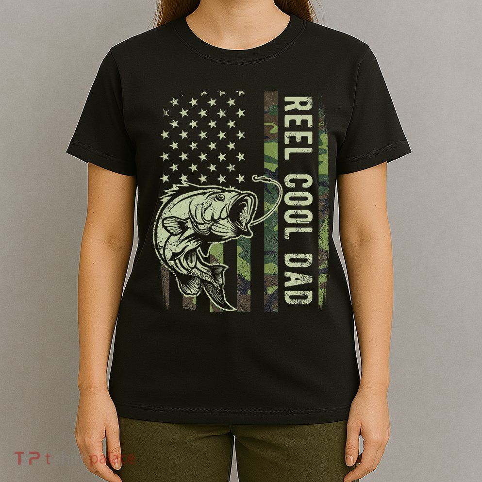Reel Cool Dad Camouflage American Flag Father's Day T-Shirt
