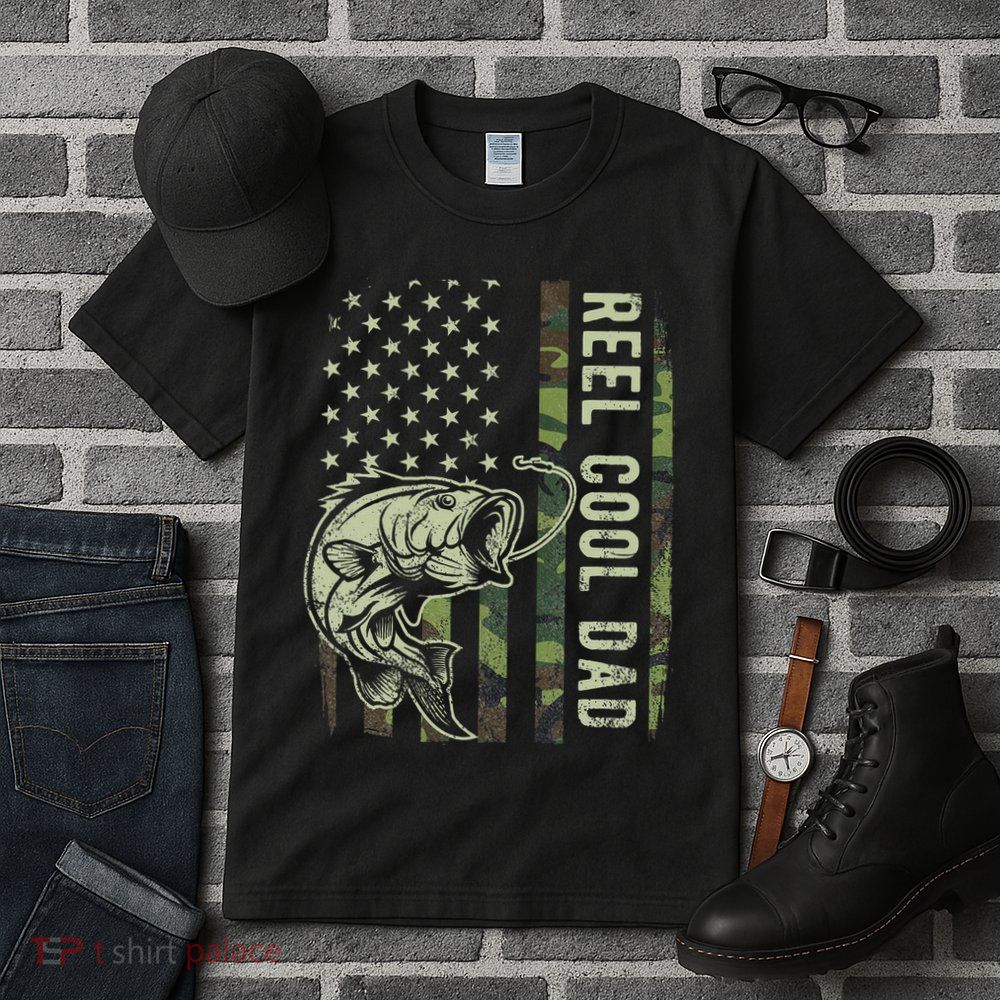 Reel Cool Dad Camouflage American Flag Father's Day Tall T-Shirt