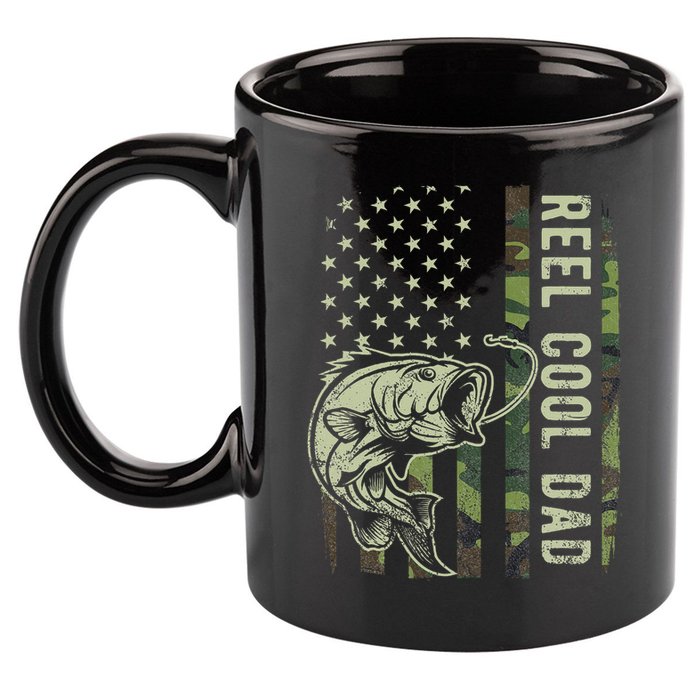 Reel Cool Dad Camouflage American Flag Father's Day 11oz C Handle Ceramic Mug