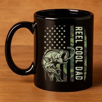 Reel Cool Dad Camouflage American Flag Father's Day 11oz C Handle Ceramic Mug