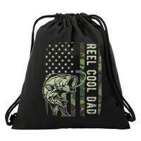 Reel Cool Dad Camouflage American Flag Father's Day Drawstring Bag