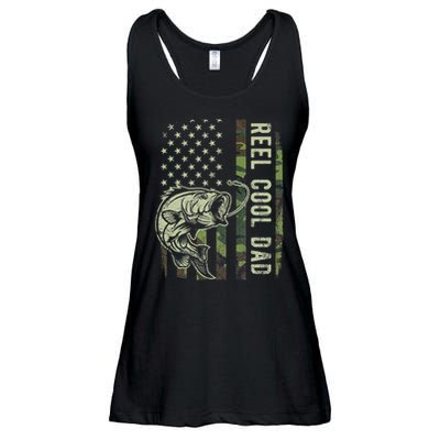 Reel Cool Dad Camouflage American Flag Father's Day Ladies Essential Flowy Tank