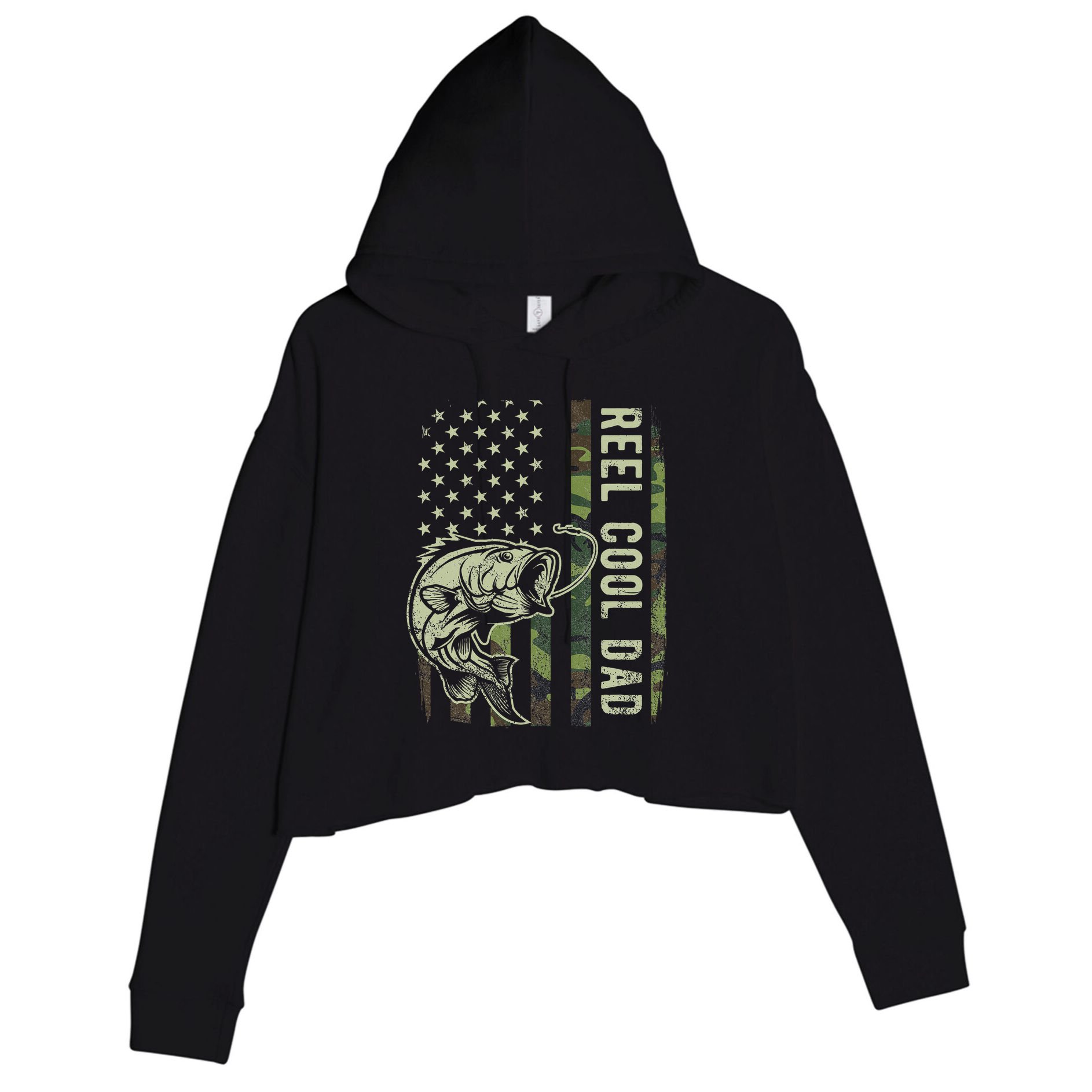 Reel Cool Dad Camouflage American Flag Father's Day Crop Fleece Hoodie