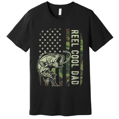 Reel Cool Dad Camouflage American Flag Father's Day Premium T-Shirt