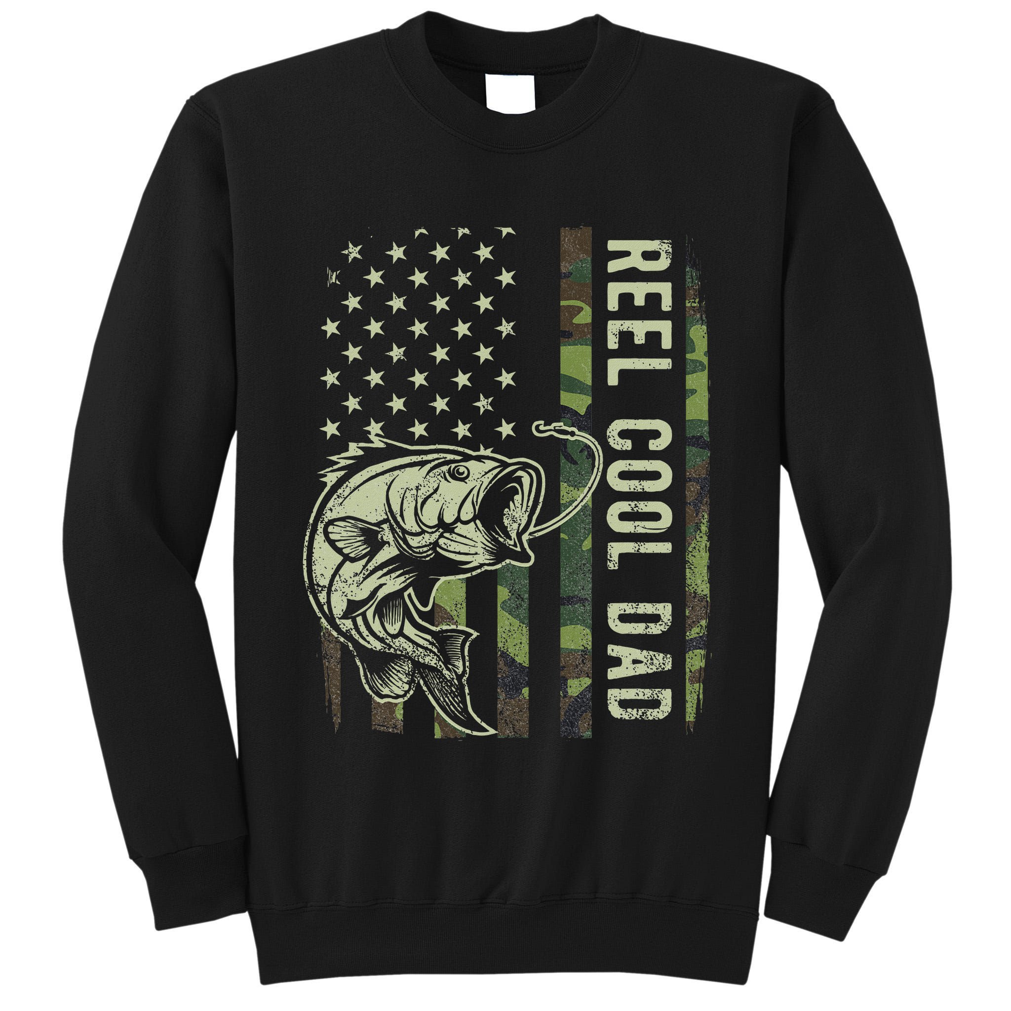 Reel Cool Dad Camouflage American Flag Father's Day Tall Sweatshirt