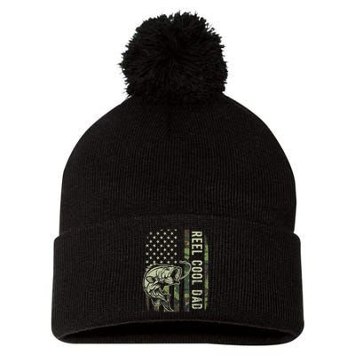 Reel Cool Dad Camouflage American Flag Father's Day Pom Pom 12in Knit Beanie