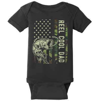 Reel Cool Dad Camouflage American Flag Father's Day Baby Bodysuit