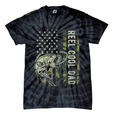 Reel Cool Dad Camouflage American Flag Father's Day Tie-Dye T-Shirt