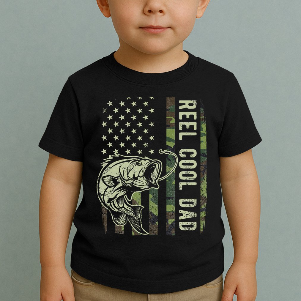 Reel Cool Dad Camouflage American Flag Father's Day Toddler T-Shirt