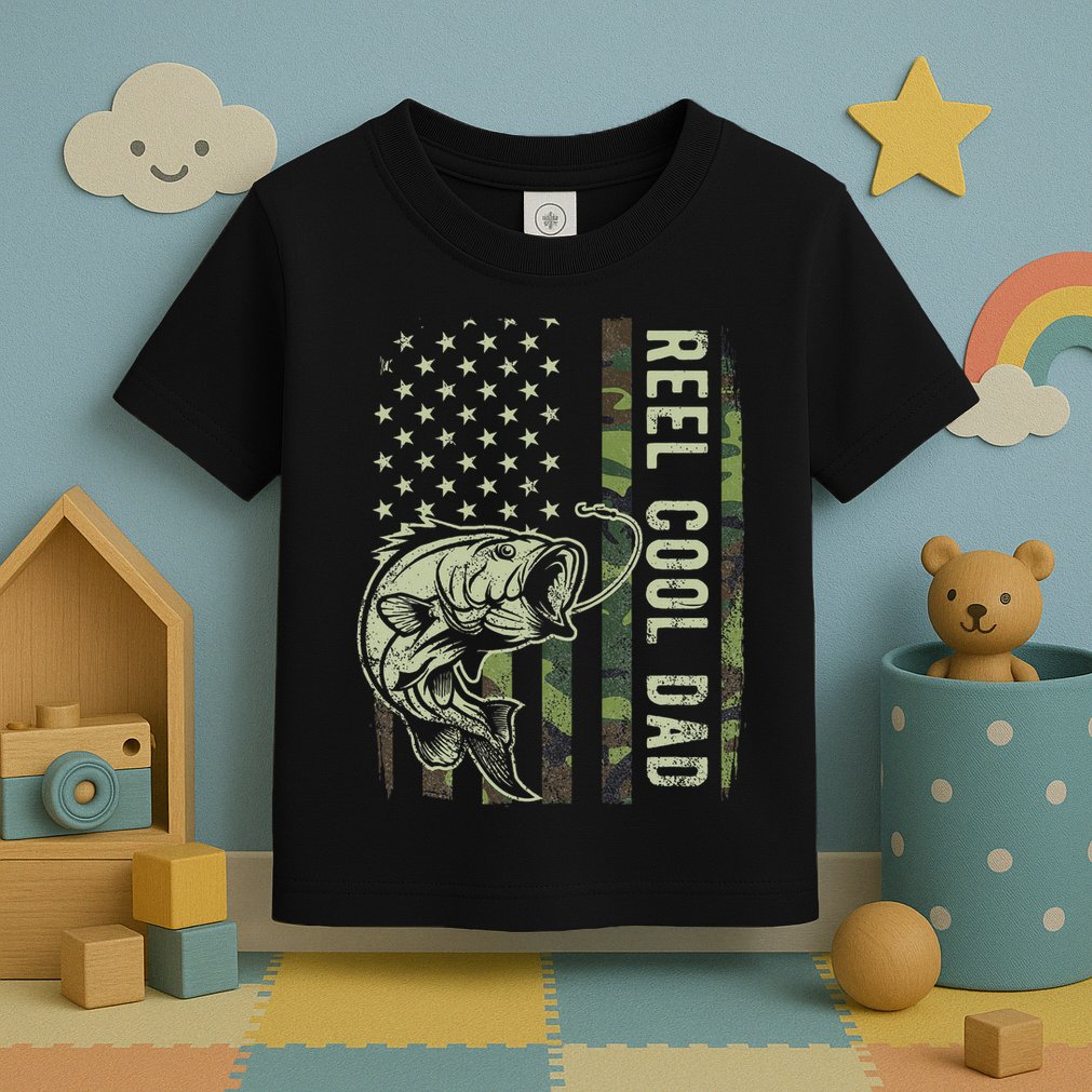 Reel Cool Dad Camouflage American Flag Father's Day Toddler T-Shirt