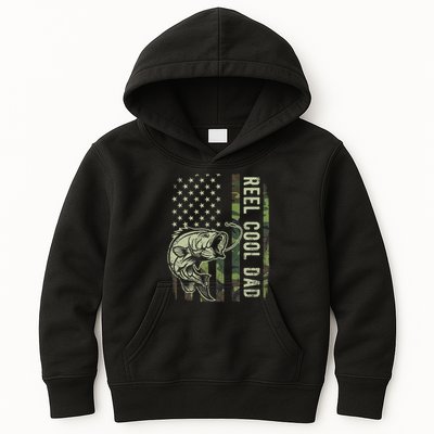 Reel Cool Dad Camouflage American Flag Father's Day Kids Hoodie