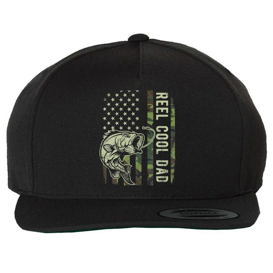 Reel Cool Dad Camouflage American Flag Father's Day Wool Snapback Cap