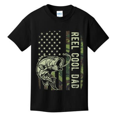 Reel Cool Dad Camouflage American Flag Father's Day Kids T-Shirt