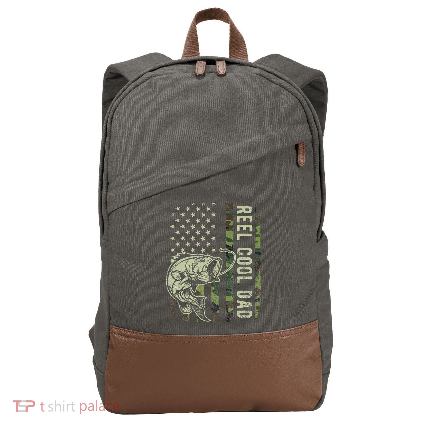 Reel Cool Dad Camouflage American Flag Father's Day Cotton Canvas Backpack